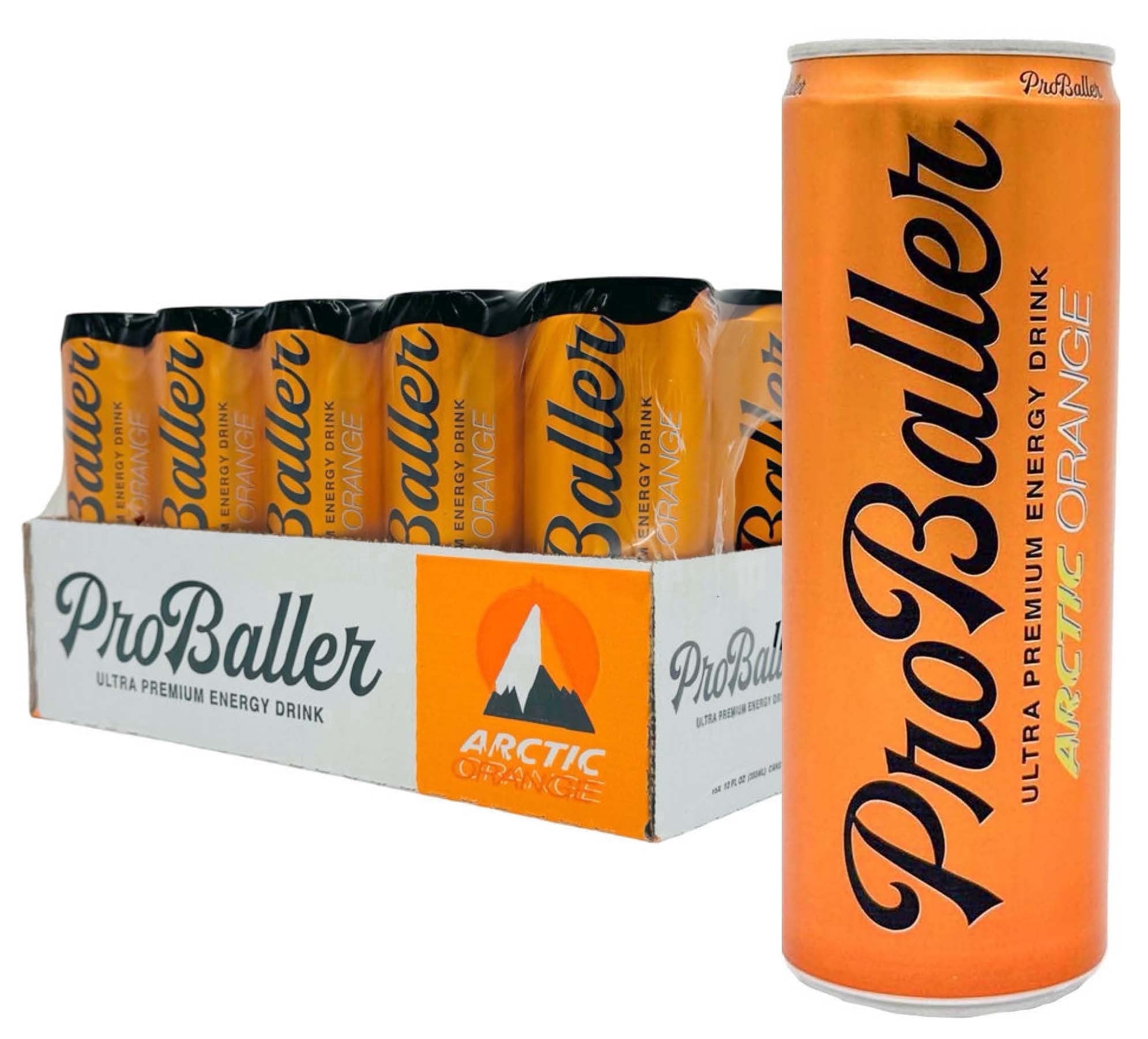 ProBaller Ultra Premium Energy Drink - Arctic Orange - NSF SPORT CERTIFIED- Natural Clean Energy with Biotin, Electrolytes, Essential B-Vitamins - B12 (Methylcobalamin) +more. 12 fl oz (pack of 15)