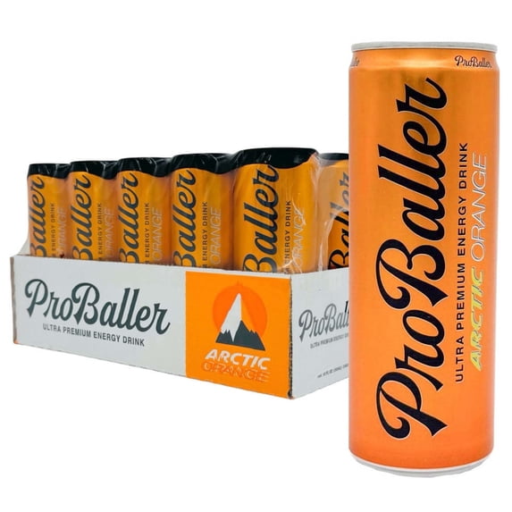 ProBaller Ultra Premium Energy Drink - Arctic Orange - NSF SPORT CERTIFIED- Natural Clean Energy with Biotin, Electrolytes, Essential B-Vitamins - B12 (Methylcobalamin) +more. 12 fl oz (pack of 15)