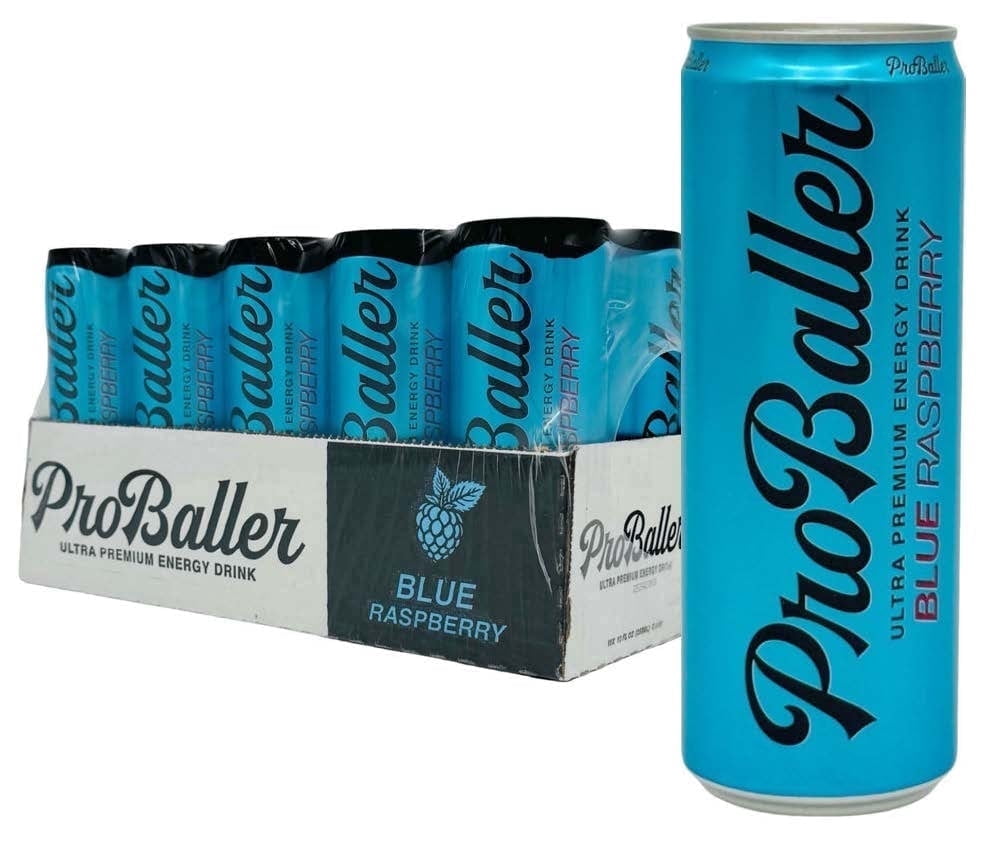 ProBaller Ultra Premium Energy Drink – Blue Raspberry - ZERO- NSF SPORT CERTIFIED- Natural Clean Energy - Biotin, Electrolytes, Essent B-Vitamins- B12 (Methylcobalamin) + more. 12 fl oz (pack of 15)