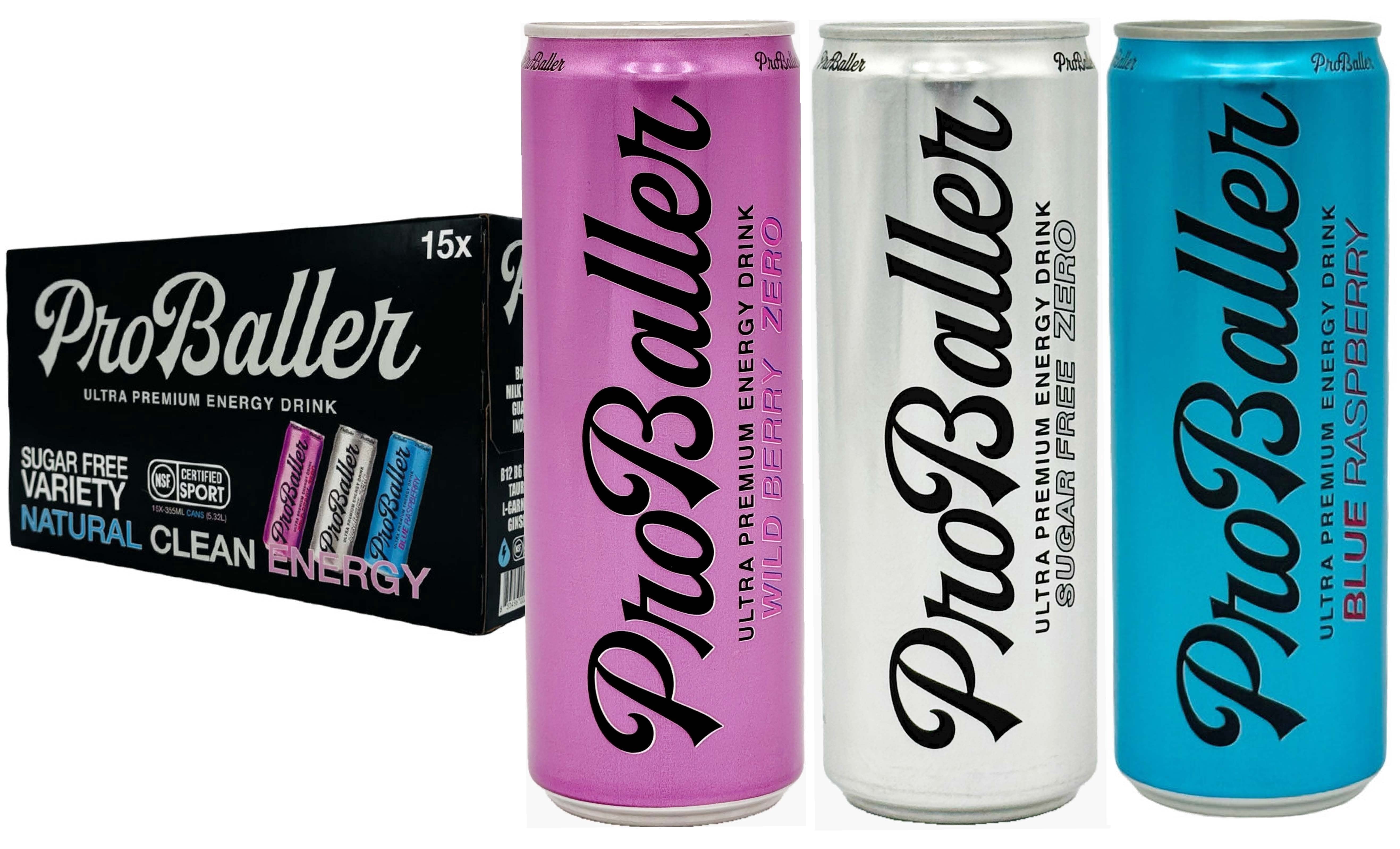ProBaller Ultra Premium Energy Drink  - Natural Clean Ingredients - Biotin, Electrolytes, Guarana, Taurine, Essential B-Vitamins with B12 (Methylcobalamin)  more. 12 fl oz (pack of 15)