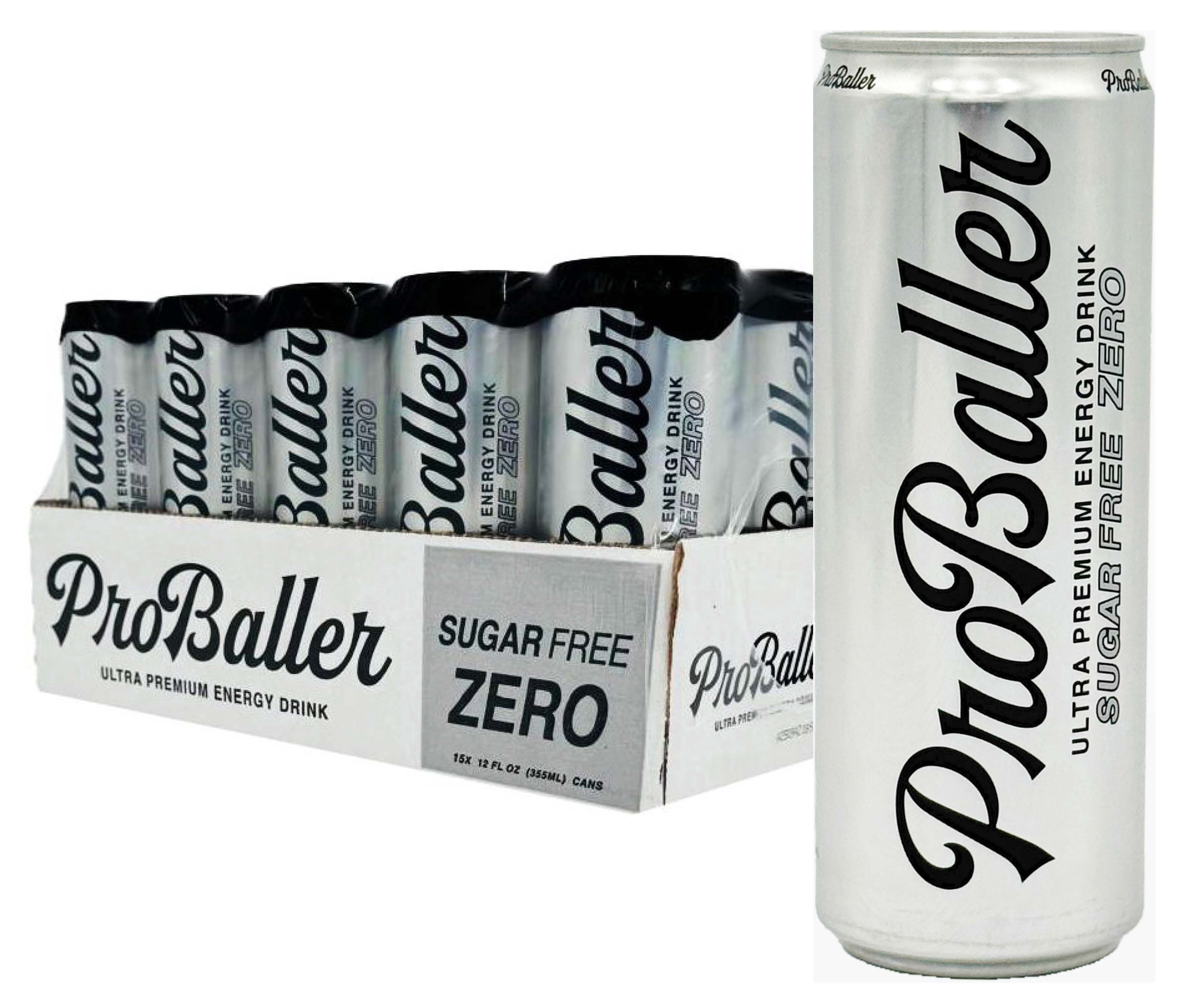 ProBaller Ultra Premium Energy Drink - Citrus Sugar Free ZERO- NSF SPORT CERTIFIED- Natural Clean Energy- Guarna, Ginseng, Essential B-Vitamins- B12 (Methylcobalamin) and more. 12 fl oz (pack of 15)