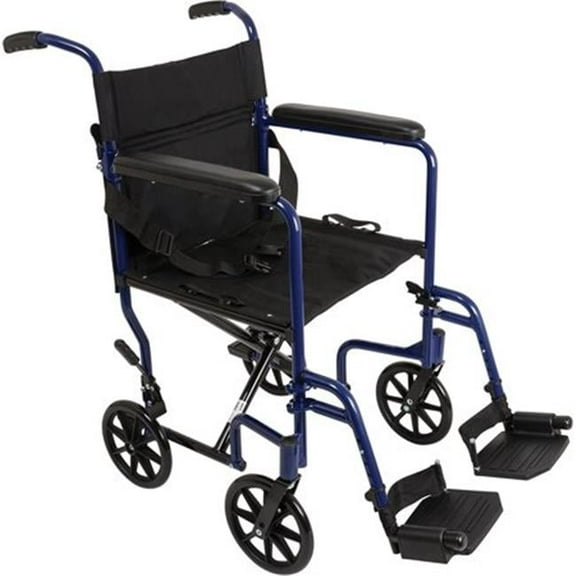 ProBasics 19" Aluminum Lightweight Transport Chair, Height Adjustable, Blue, 300 lb Weight Capacity