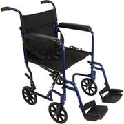 ProBasics 19 Aluminum Lightweight Transport Chair, Height Adjustable, Blue, 300 lb Weight Capacity