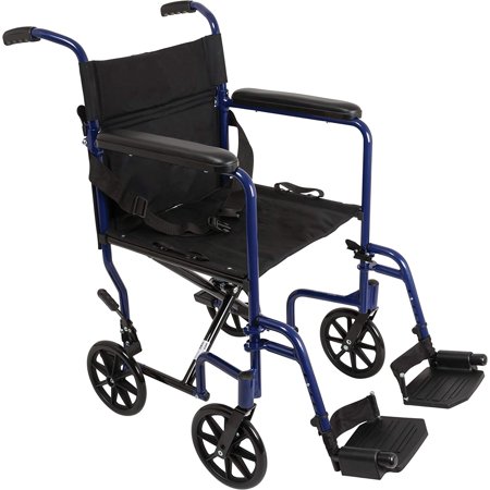 ProBasics Aluminum Transport Wheelchair 19” Wheel Chair Transport Chair - Blue