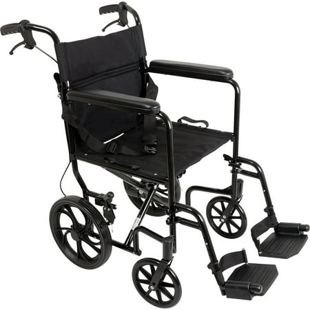 ProBasics Aluminum Transport Wheelchair with 12" Rear Wheel for Smoother Ride, 300 lb Weight Capacity