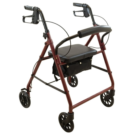 ProBasics Economy Steel Rollator with 6" Wheels and Padded Backrest, Burgundy, 300 lb Capacity