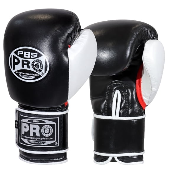 ProBoxing® Leather Boxing Gloves – (Black & White) (14oz) Training Boxing Gloves for Boxing, MMA, Muay Thai & Sparring – Durable Genuine Leather, Wrist Support, Impact Protection