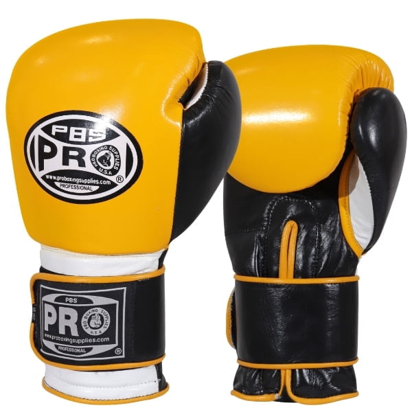 ProBoxing® Leather Boxing Gloves – (Yellow & Black) (12oz) Training Boxing Gloves for Boxing, MMA, Muay Thai & Sparring – Durable Genuine Leather, Wrist Support, Impact Protection