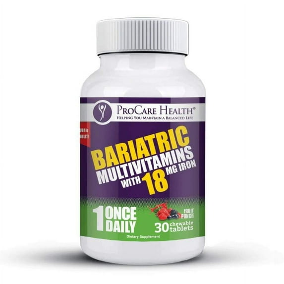 ProCare Health "1 per Day!" Bariatric MultiVitamin Chewable with 18mg Iron - Fruit Punch Size: 30-Day Supply