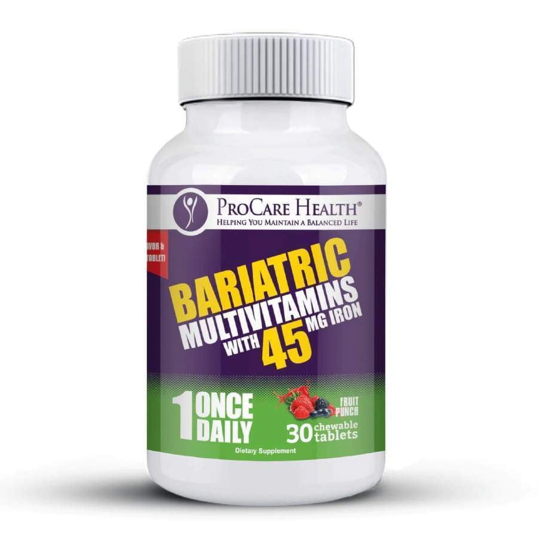 ProCare Health "1 per Day!" Bariatric MultiVitamin Chewable with 45mg Iron - Fruit Punch Size: 60-Day Supply