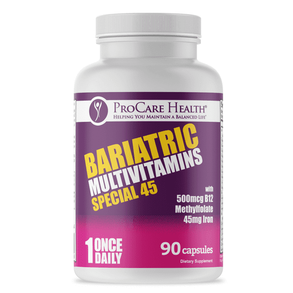 ProCare Health Bariatric Multivitamin with 45mg Iron, Once-Daily Capsules, 90 Count, Reduced B-12