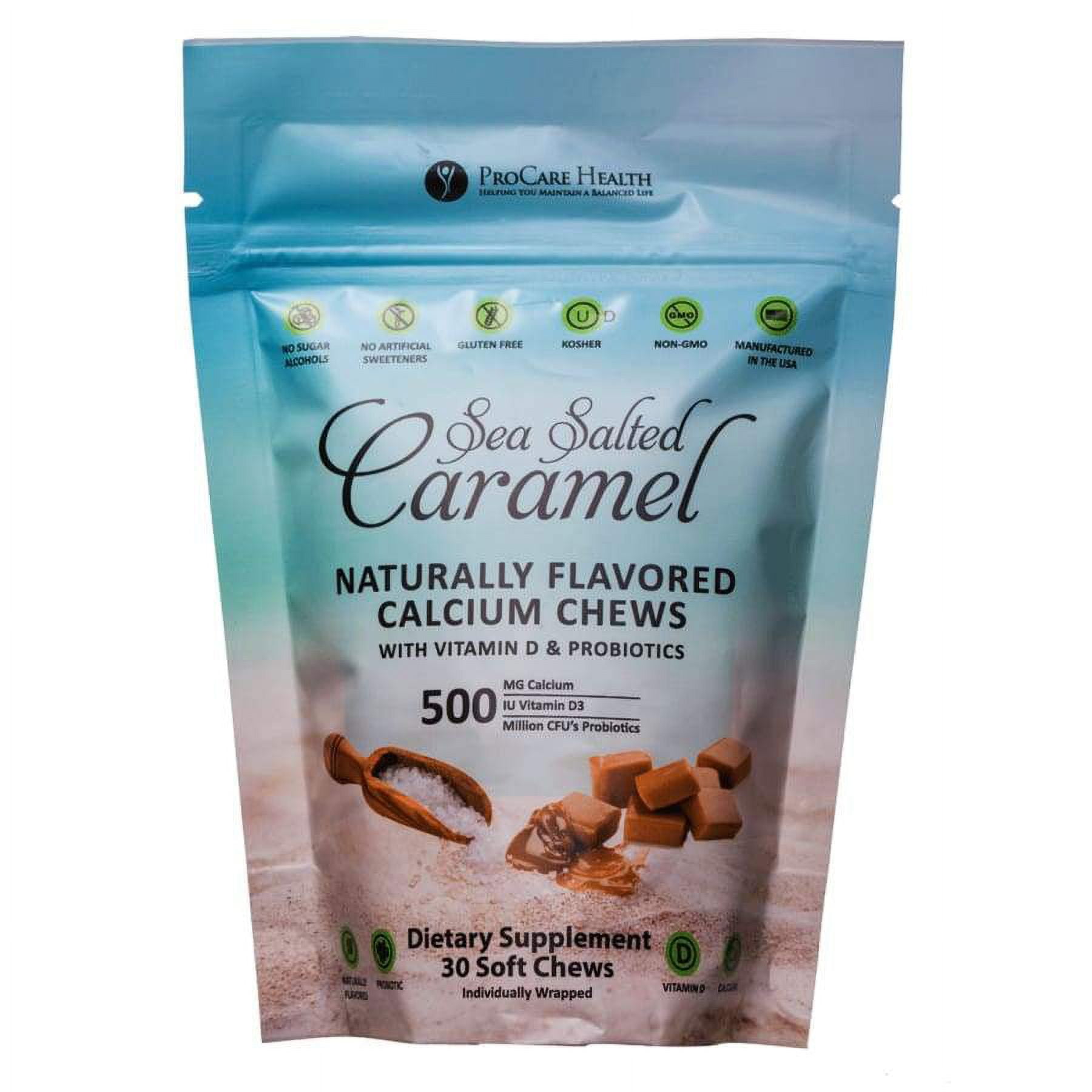 ProCare Health Calcium Soft Chew 500mg - Sea Salted Caramel Pack: 90 Count