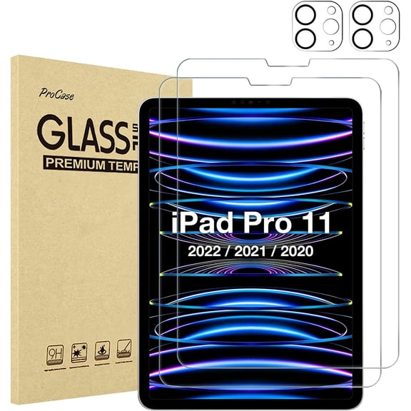 ProCase 2+2 Pack Screen Protector for iPad Pro 11 inch 4th 3rd 2nd 2022 2021 2020 with Camera Lens Protector, Tempered Glass Film for iPad Pro 11"