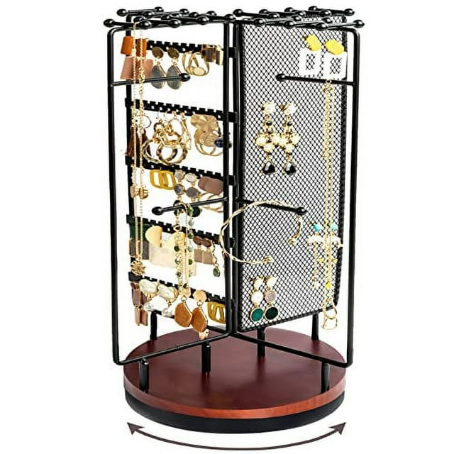 ProCase 360 Rotating Jewelry Organizer Stand Earring Holder Organizer, Spinning Necklace Holder Earrings Display Rack Jewelry Tower Bracelet Holder (Holds More than 100 Pairs Earrings) -Black