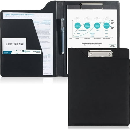 ProCase Clipboard Folder Portfolio, A4 Leather Padfolio Clipboard, Business Portfolio Clipboard Folder Professional Portfolio for Interview Resume Office Conference -Black