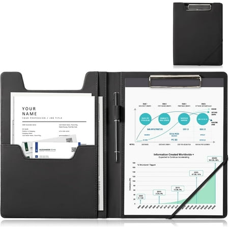 ProCase Clipboard Folder Portfolio, Leather Business Padfolio Organizer Letter Size Professional Folder Binder for Interview Meeting Resume Office Conference School -Black