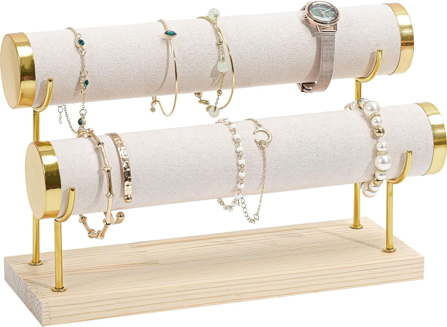 Gold Bracelet Bar And Necklace Stand Jewelry Stand 3-Tier Beige