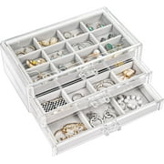 Earring Holder Organizer Box Valentine's Day Gifts, Clear Acrylic Jewelry Box for Women, Stackable Large Jewelry Storage Case with Adjustable Velvet Trays on Dr