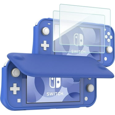 ProCase Flip Cover for Nintendo Switch Lite with 2 Pack Tempered Glass Screen Protectors, Slim Protective Case with Magnetically Detachable Front Cover for Nintendo Switch Lite 2019 -Blue