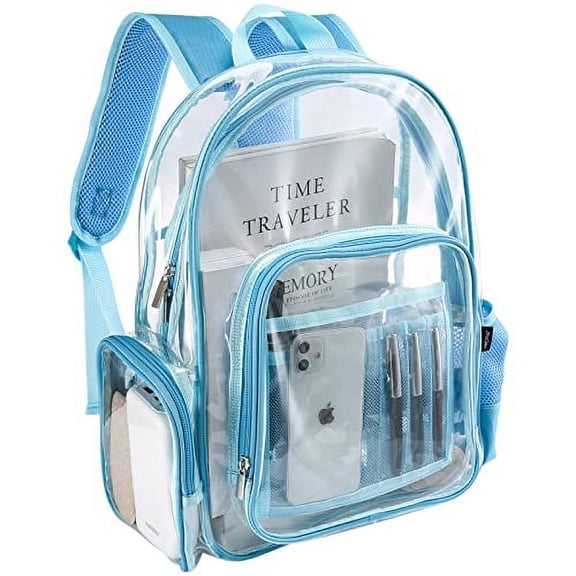 ProCase Heavy Duty Clear Backpack, See Through Backpacks Transparent Clear Large Bookbag for School Work Stadium Security -Blue