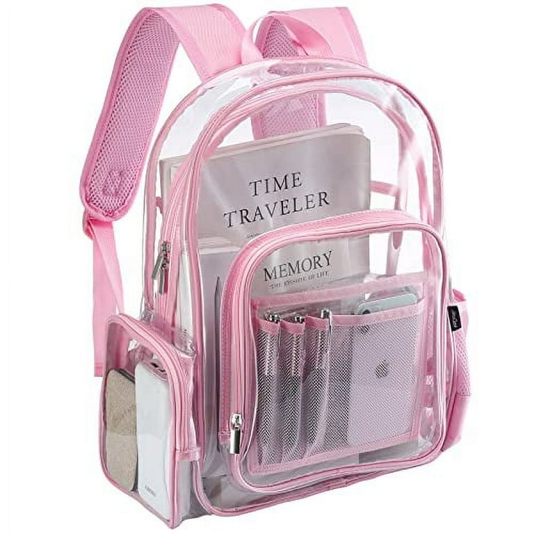 ProCase Heavy Duty Clear Backpack See Through Backpacks Transparent Clear Large Bookbag for School Work Stadium Security Pink
