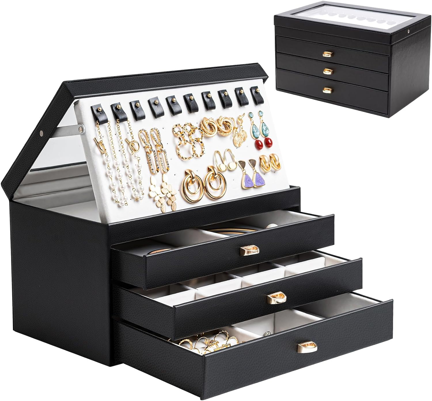 ProCase Jewelry Box for Women Girls, 4Layer Large Jewelry Organizer Box with Glass Lid, Jewelry