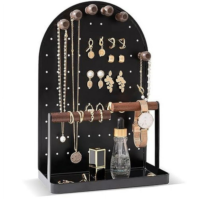 ProCase Jewelry Holder Organizer Earring Holder, Necklace Stand with 6  Removable Wood Hooks, Cute Jewelry Tower Display Rack with Bottom Tray for