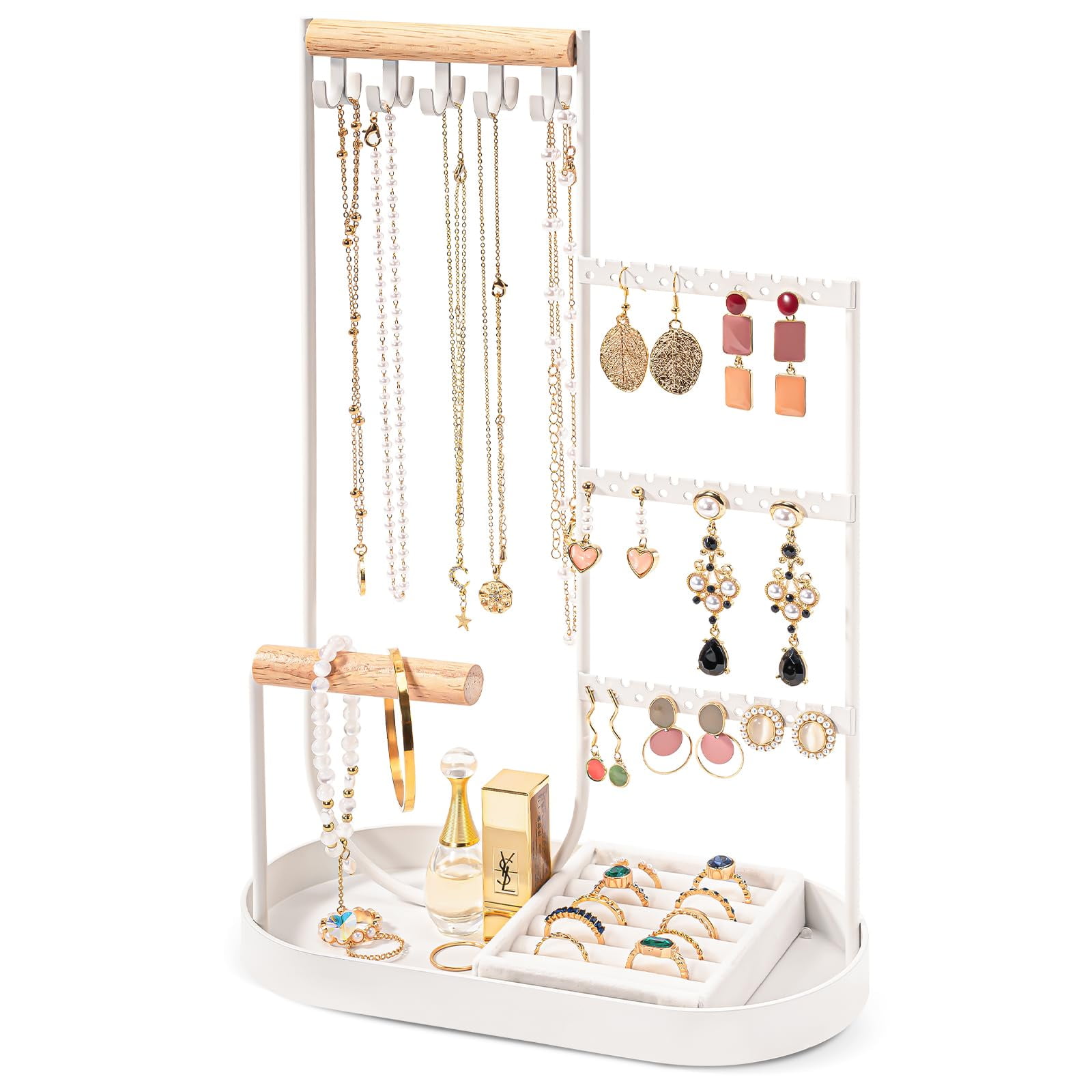 White Metal Jewelry Organizer with Velvet Ring Tray