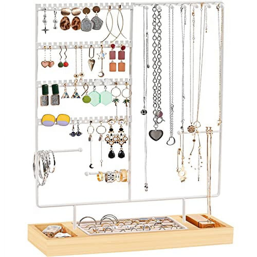 EEEkit Earrings Ear Studs Necklace Jewelry Display Rack Stand Organizer Case Holder Box for Jewelry Store, Show Window, Lattice, Table Top, Women's, Grey