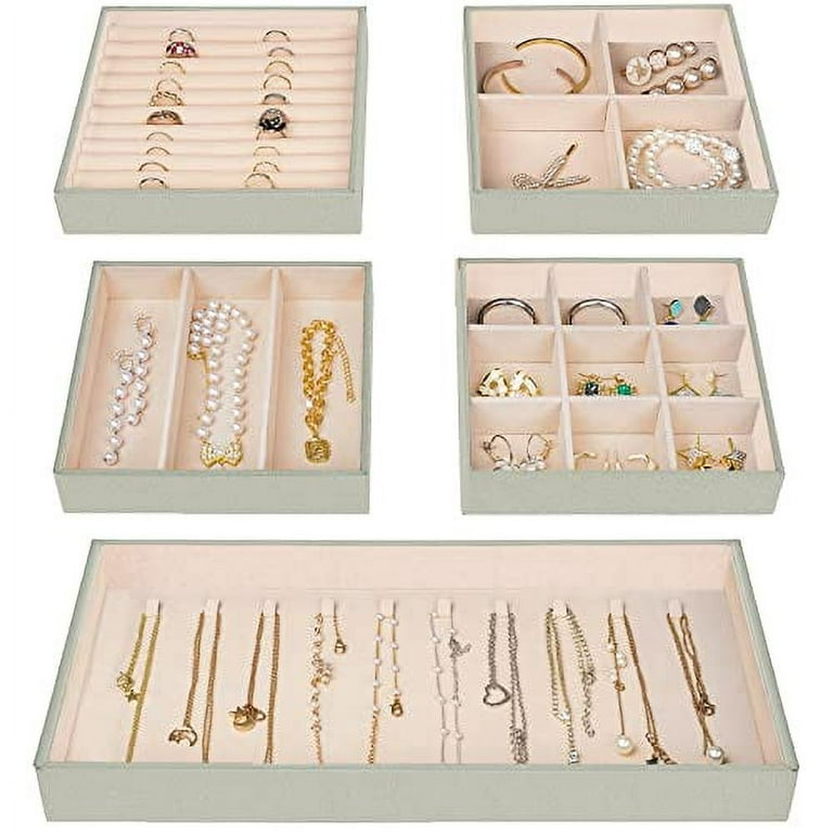 ProCase Jewelry Organizer Tray Drawer Inserts Valentine's Day Gifts, Stackable Jewelry Drawer Dividers Container Necklace Display Trays Storage Box
