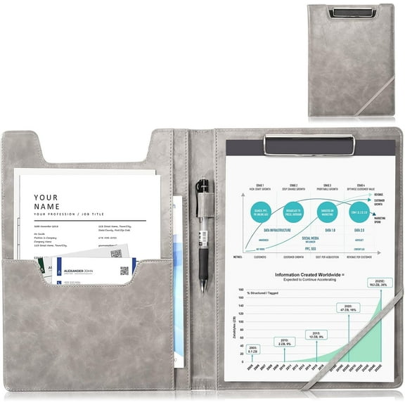 ProCase Leather Clipboard Folder Portfolio Business Padfolio Organizer Letter Size Professional Folder -Grey
