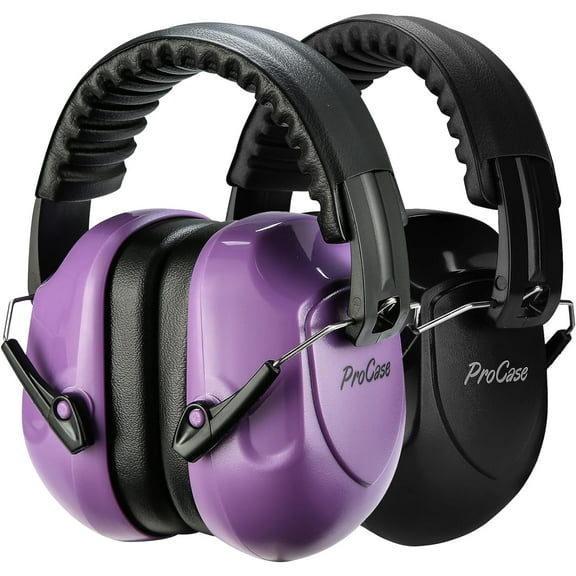 ProCase Noise Reduction Safety Ear Muffs, Hearing Protection Earmuffs, NRR 28dB Noise Sound Protection Headphones for Shooting Gun Range Mowing Construction Woodwork Adult Kids -2 Pack, Purple&Black