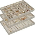 thumbnail image 1 of ProCase Set of 3 Stackable Jewelry Trays Organizer for Drawers, Jewellery Drawer Insert Divider Jewel Display Storage Container with Removable Dividers for Ring Earring Necklace Bracelet -Beige, 1 of 7