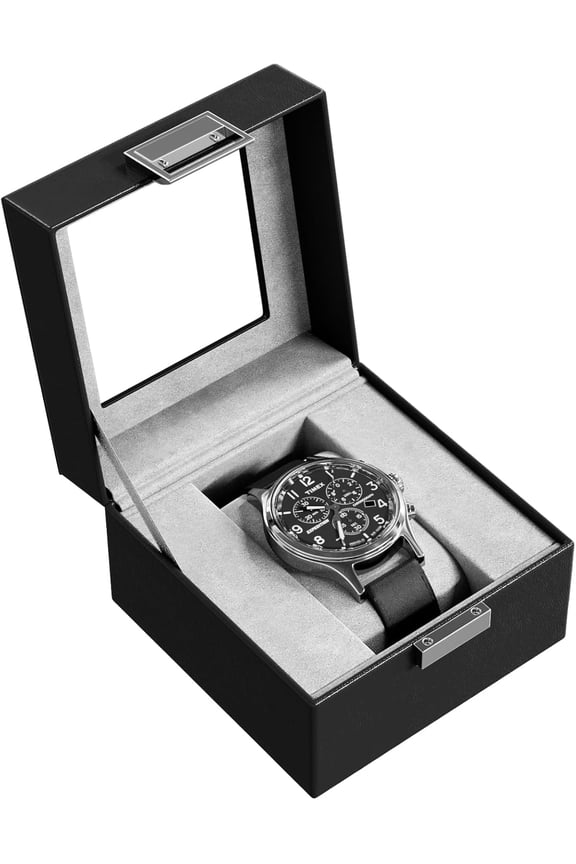 Single Mens Watch Case, Watch Display Case with Glass Lid -1 Slot, Black