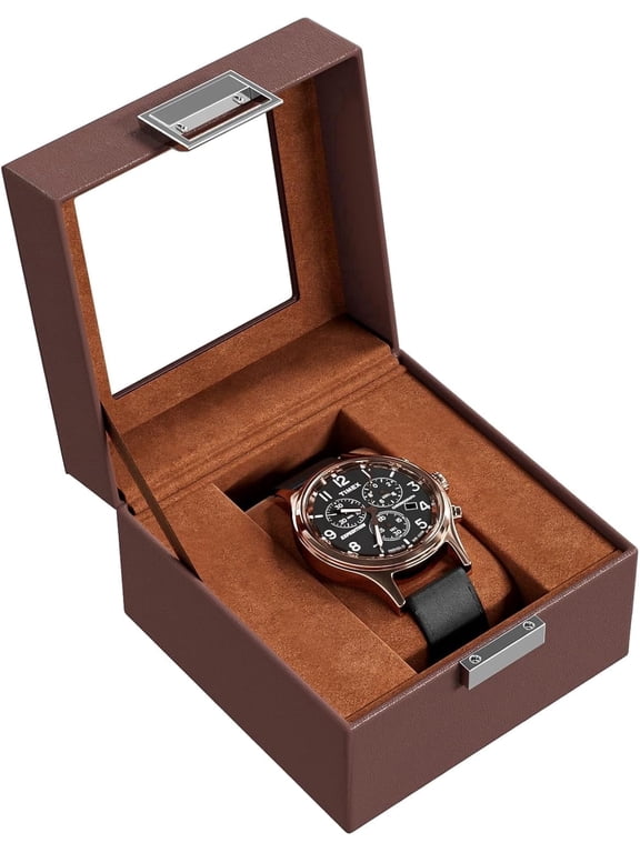 Single Mens Watch Case, Watch Display Case with Glass Lid -1 Slot, Espresso