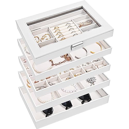 ProCase Stackable Jewelry Tray Box, 5 Layers Jewelry Organizer Case with Lid for Earrings