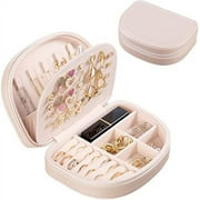 PROCASE Travel Size Jewelry Box, Small Portable Seashell-shaped Jewelry Case, 2 Layer Mini Jewelry Organizer in PU Leather, Earring Necklace Bracelet Ring Holder Box for Women Girl -Champagne
