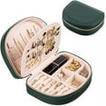 thumbnail image 1 of ProCase Travel Size Jewelry Box, Small Portable Seashell-shaped Jewelry Case, 2 Layer Mini Jewelry Organizer in PU Leather, Earring Necklace Bracelet Ring Holder Box for Women Girl -Emerald, 1 of 7