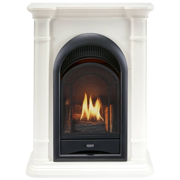 ProCom Dual Fuel Ventless Gas Fireplace System With Corner Combo Mantel - 10,000 BTU, T-Stat Control, Antique White Finish - Model# FS100T-1-AW