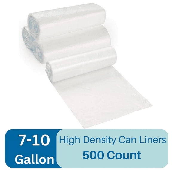 ProCure 7-10 Gallon Clear Trash Bags, 500 Count - S/M - High Density, 8 Microns 10 Coreless Rolls
