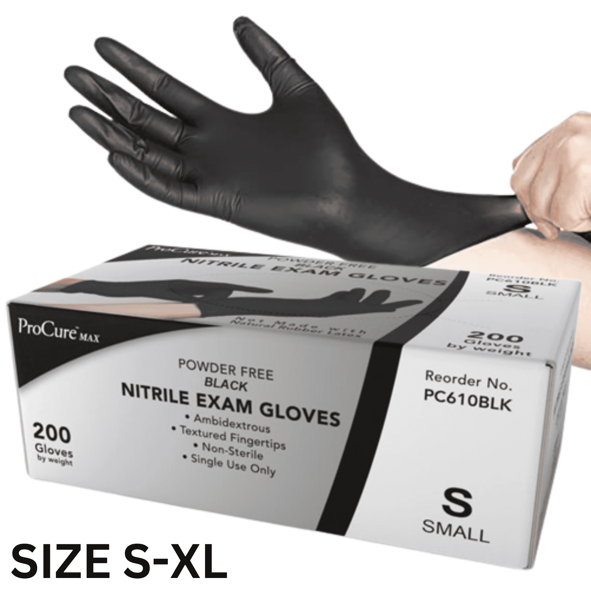 ProCure Disposable Black Nitrile Gloves 200 Count - Heavy Duty 4Mil, Powder Free, Rubber Latex Free, Medical Exam Grade