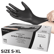 ProCure Disposable Black Nitrile Gloves 200 Count - Heavy Duty 4Mil, Powder Free, Rubber Latex Free, Medical Exam Grade