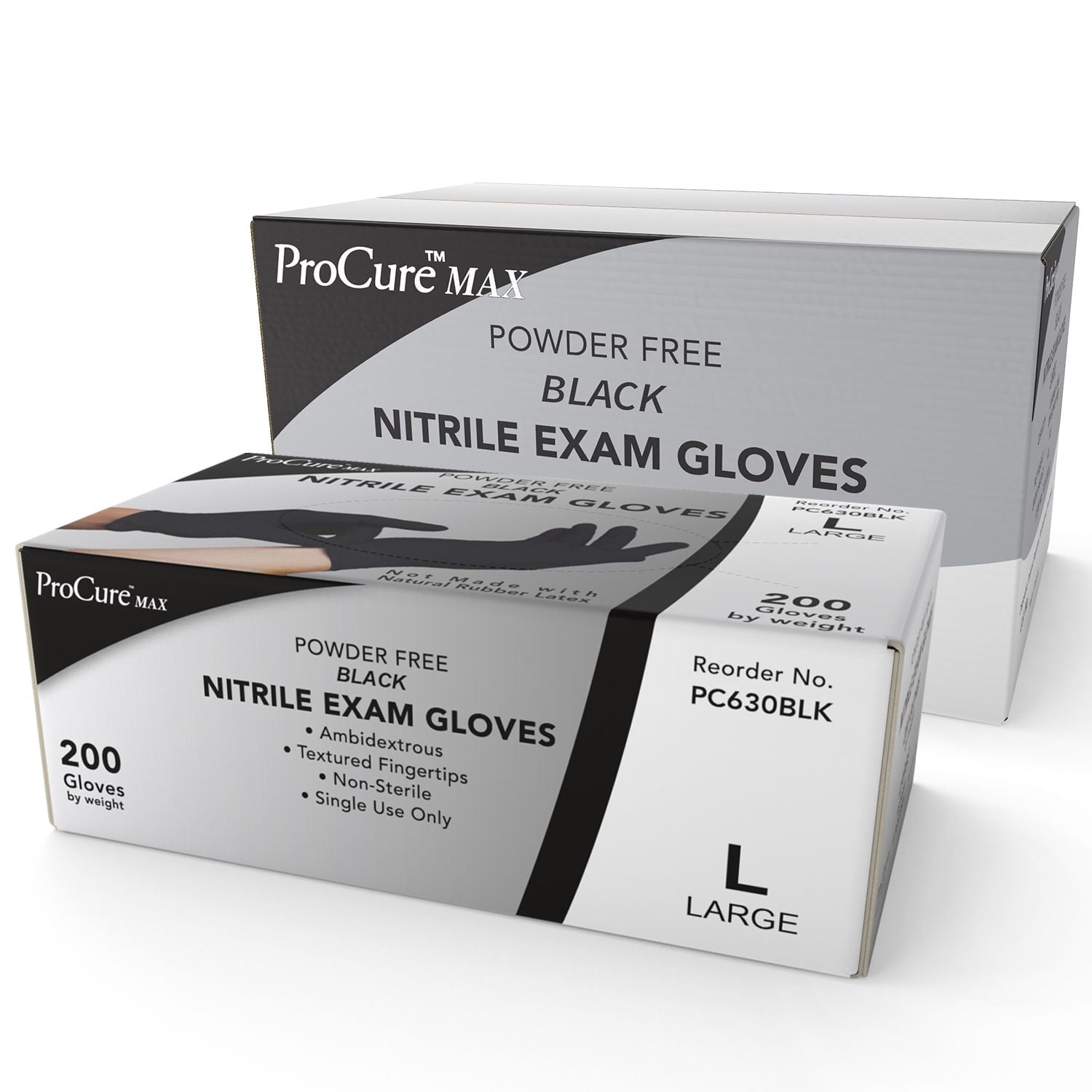 ProCure Disposable Black Nitrile Gloves 400 Count - Heavy Duty 4Mil, Powder Free, Rubber Latex Free, Medical Exam Grade