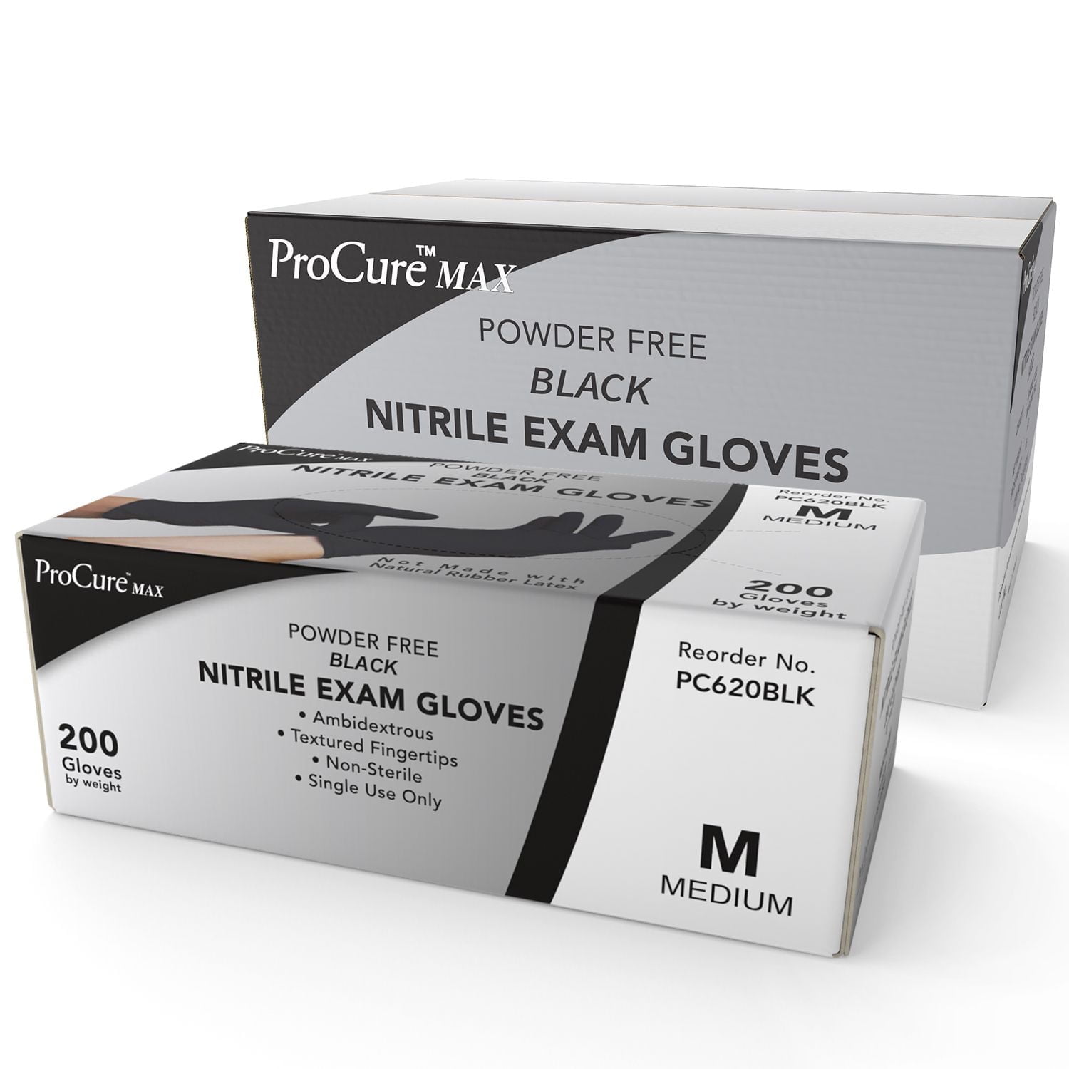ProCure Disposable Black Nitrile Gloves 400 Count - Heavy Duty 4Mil, Powder Free, Rubber Latex Free, Medical Exam Grade