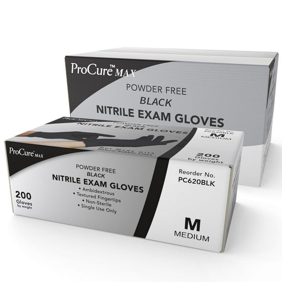 ProCure Disposable Black Nitrile Gloves 400 Count - Heavy Duty 4Mil, Powder Free, Rubber Latex Free, Medical Exam Grade