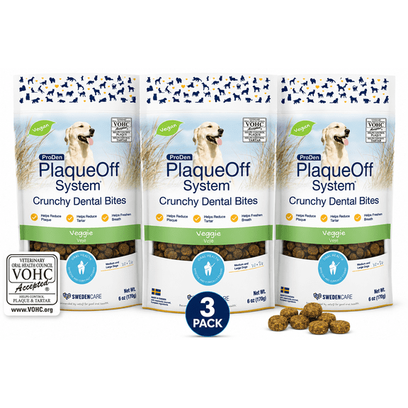 ProDen PlaqueOff Crunchy Dental Bites for Large & Giant Breed Dogs Veggie Flavor, 6-oz (3 Pack)