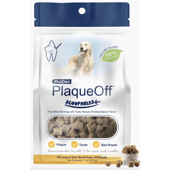 ProDen PlaqueOff Scoopables 45 Scoops Adult Meat & Hickory Dry Dog Food Topper, Large: 11-oz bag