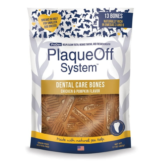 ProDen PlaqueOff System™, Dental Care Bones, For Medium and Large Dogs, Chicken & Pumpkin, 13 Bones, 17 oz (482 g)