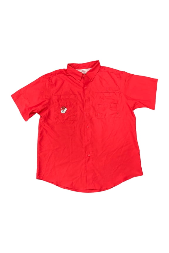 ProEdge Men's Sports Team Logo Short Sleeve Button-Down Shirt (Red, S)