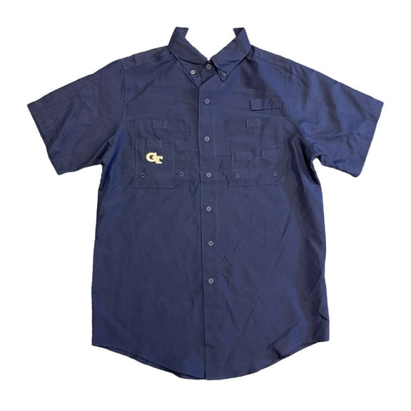 ProEdge Men's Sports Team Logo Short Sleeve Button-Down Shirt (Navy/Georgia Tech, S)